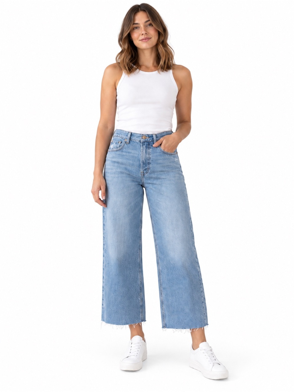 Madewell Women’s Size 29 High Rise Wide Leg Crop Jeans Light Wash Raw Hem